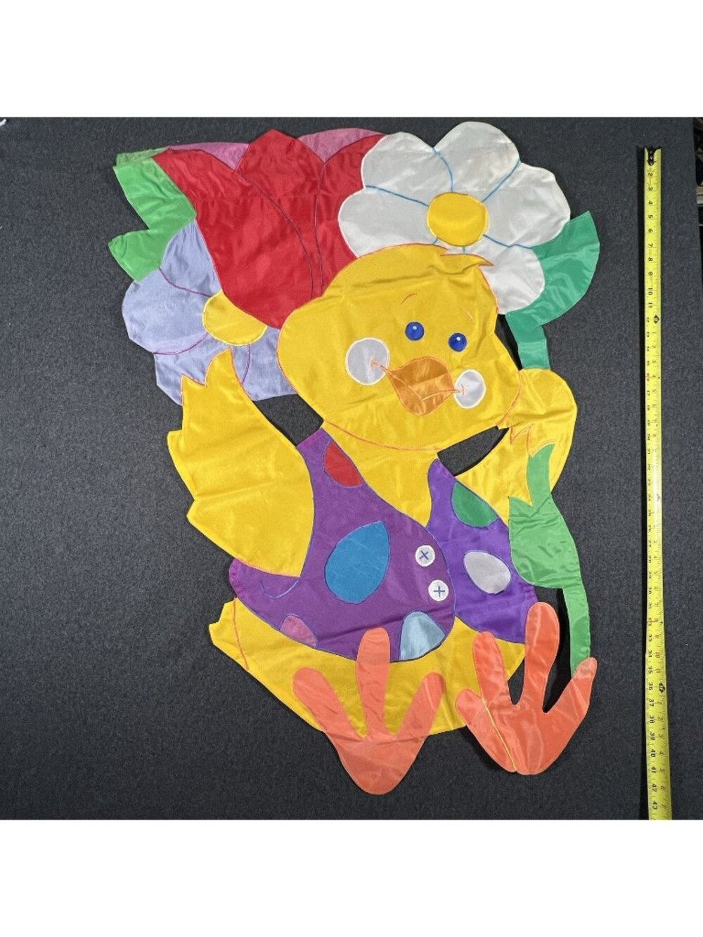 Vintage Easter Chick Flowers Banner 31x43" Springtime Tulip Applique
